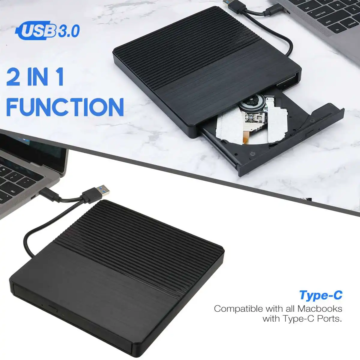 US $23.31 External DVD Drive USB 30TypeC Optical Drive Portable DVD RW CD Burner Suppot SD Cards Reader For Macs Laptop Windows PC