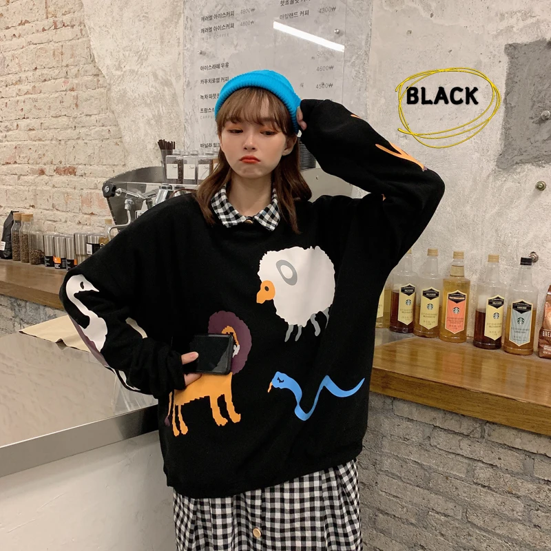 Milinsus Girls Student Lovely Cartoon Animal Printed Sweatshirts O-Neck Long Sleeve Kawaii Winter Tops Sudaderas Para Mujer