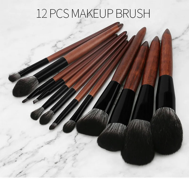 Dark brown Набор кистей для макияжа 12 шт. высокое качество натуральные синтетические волосы бордовые кисти для макияжа Набор инструментов Профессиональные кисти для макияжа - Handle Color: Dark brown