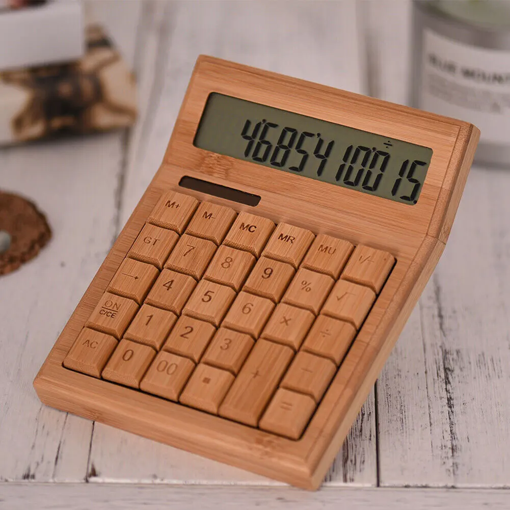 

Mathematics Counter Finance Home Solar Powered Multifunctional School Electronic Calculator Bamboo 12 Digits Student Commercial