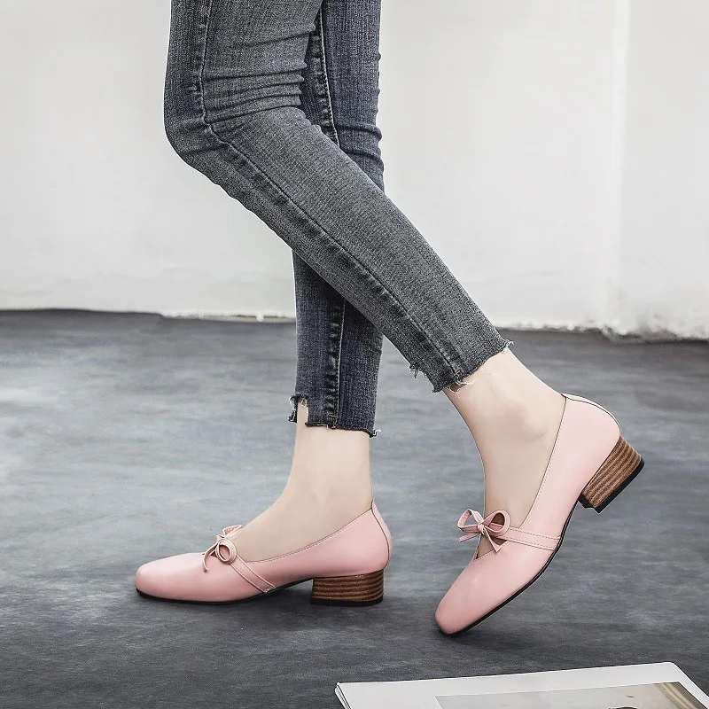 

Large Size WOMEN'S Shoes 2018 Spring And Autumn New Style Korean-style Versatile Square Head Moccosins Low-Cut Chunky-Heel Shoes