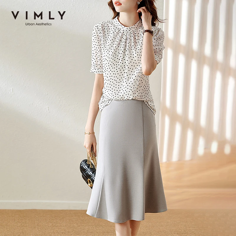 Conjunto de elegante para mujer, blusa de lunares a la moda, faldas largas de cintura alta, conjunto de piezas para oficina, - AliExpress Ropa de mujer