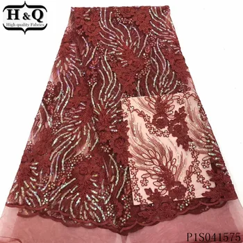 

H&Q latest french net lace fabric 2020 high quality embroidery nigerian tulle fabrics african sequins laces for garment sewing