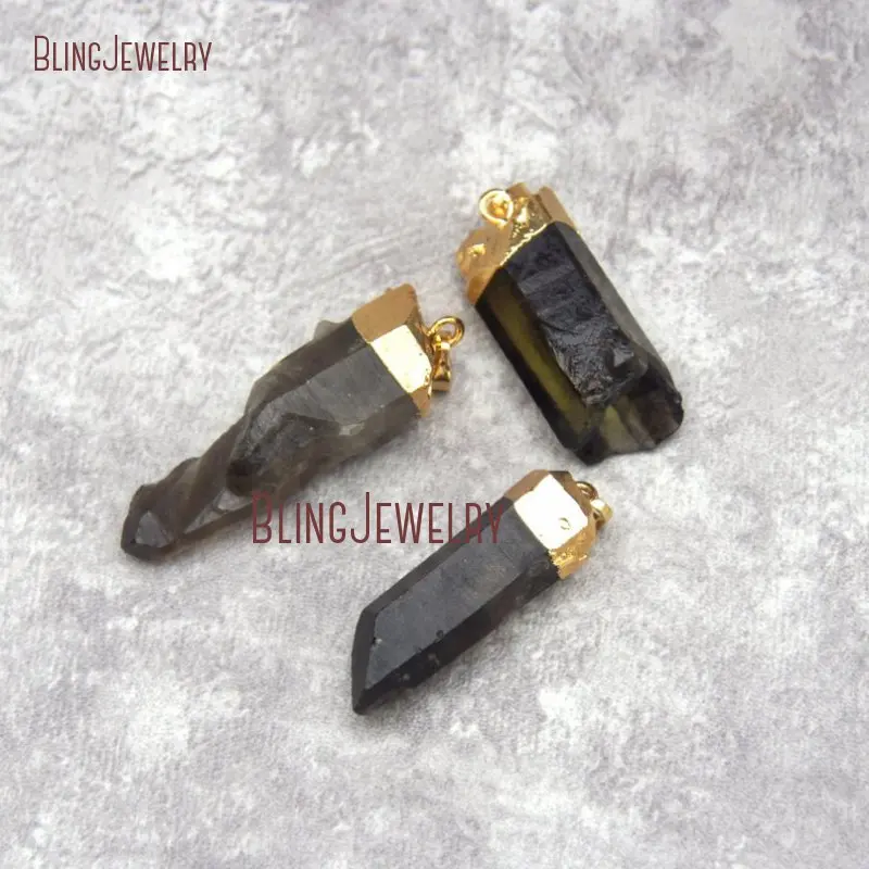

Healing Crystal Raw Rougn Smoky Quartzs Pendant Gold Dipped or Silver Trim Crystal Point Pendant PM27391