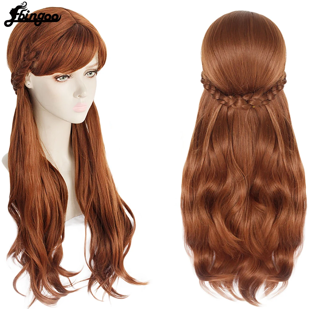 

Ebingoo Anime Princess Cosplay Wig Double Braided Blonde Brown Synthetic Cosplay Halloween Costume Wigs+Hair Cap