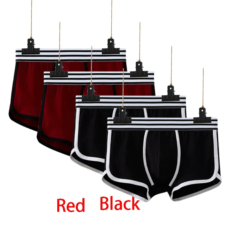 Red Black 4 шт./партия, мужское нижнее белье, боксеры, хлопок, Cuecas, боксеры для мужчин, s, боксеры, нижнее белье, низкая талия, U выпуклая сумка, мужские и дышащие трусы - Цвет: Red Black