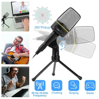 

New Condenser Microphone 3.5mm Plug Home Stereo MIC Desktop Tripod for PC YouTube Video Skype Chatting Gaming Podcast Recording