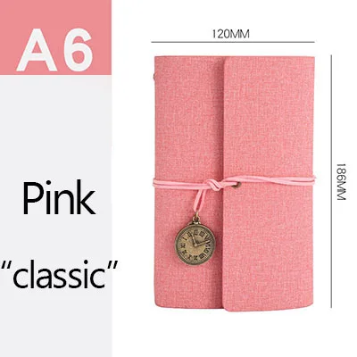 Agenda дневник А6 бумажный кожаный винтажный блокнот 6 колец Органайзер школьный журнал принадлежности Filofax блокнот для путешественников - Цвет: Pink  CLASSIC