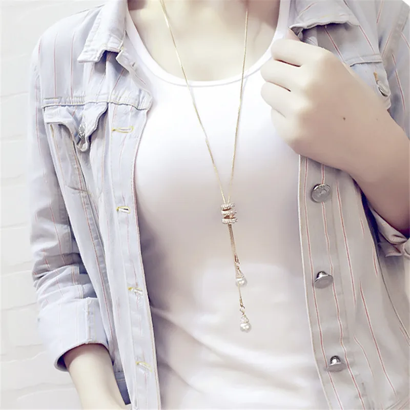 긴 간단한 진주 펜던트 긴 목걸이 펜던트 야생 페르시 술의 스웨터 체인