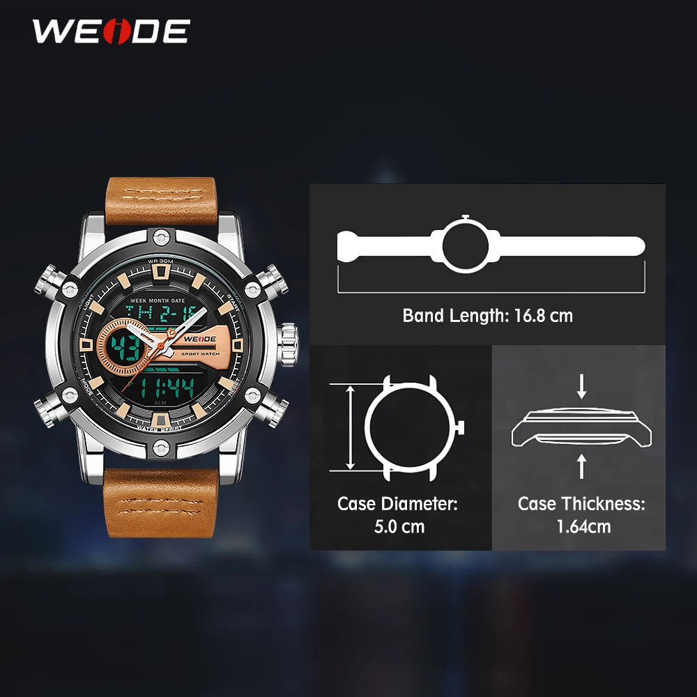 WEIDE часы мужские новые европейские роскошные мужские спортивные деловые Кварцевые Мужские Аналоговые Цифровые часы с ЖК-дисплеем и календарем несколько раз мужские часы
