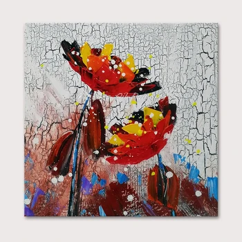 

Mintura Wall Picture for Living Room Oil Paintings on Canvas Hand Painted Two Red Lotus Flowers Home Decor Wall Art No Framed