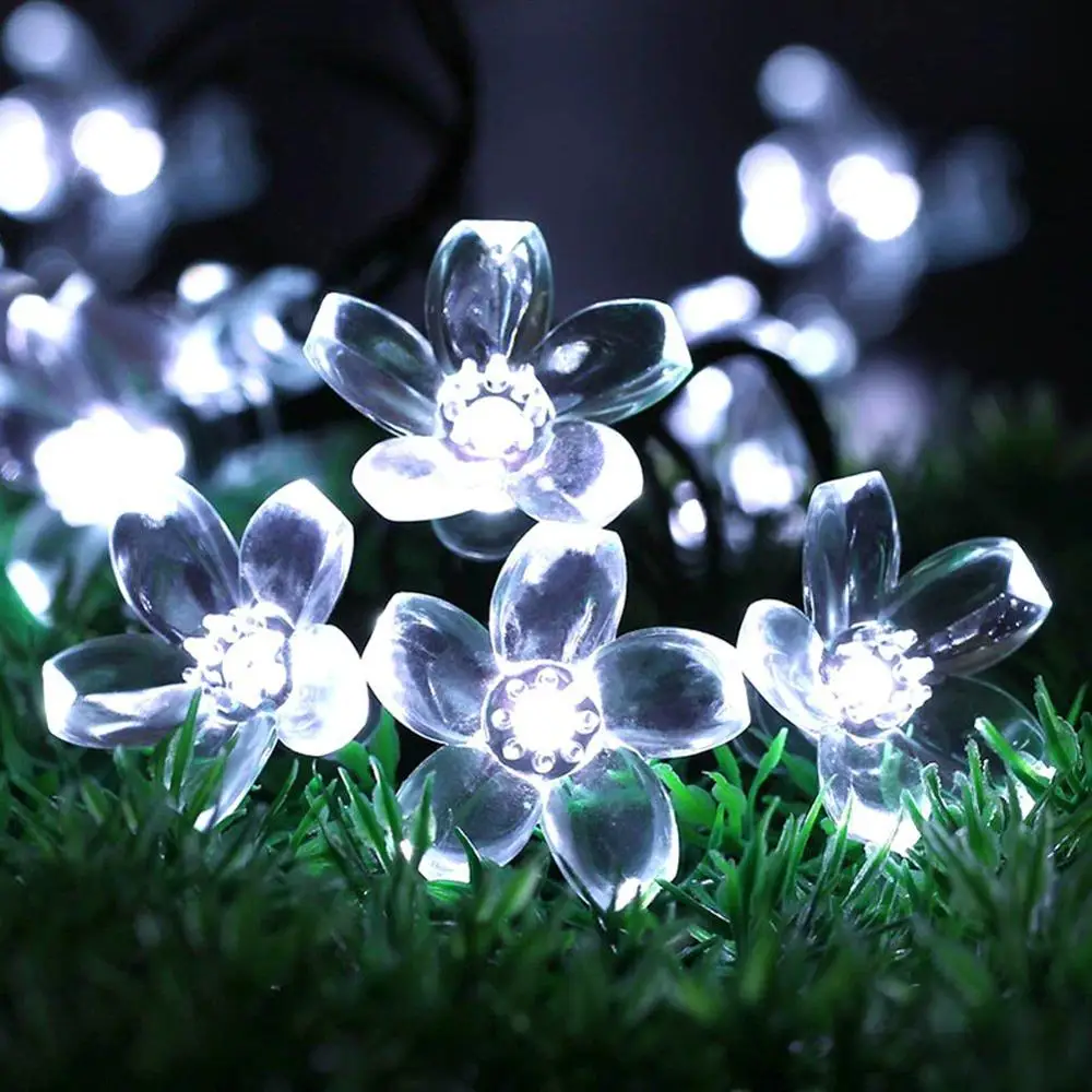 Солнечные гирлянды Открытый водонепроницаемый 50LED персиковый цвет Рождественские украшения для сада патио - Испускаемый цвет: White