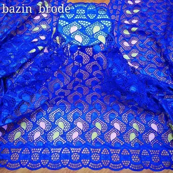 

luxuryROYAL BLUE design african bazin riche fabric 5yards bazin brode high qualiy lace african fabric basin