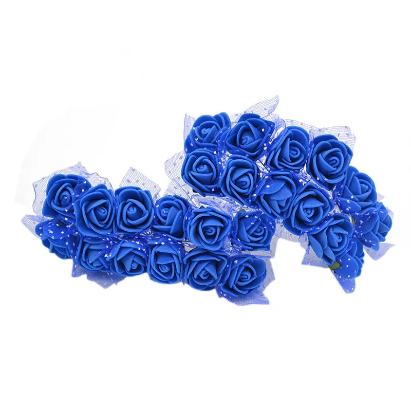 72/144 шт 2 см мини ПЭ пена Роза ручной работы Искусственные цветы Домашнее свадебное украшение автомобиля DIY Скрапбукинг венок искусственный цветок - Цвет: Silk royal blue