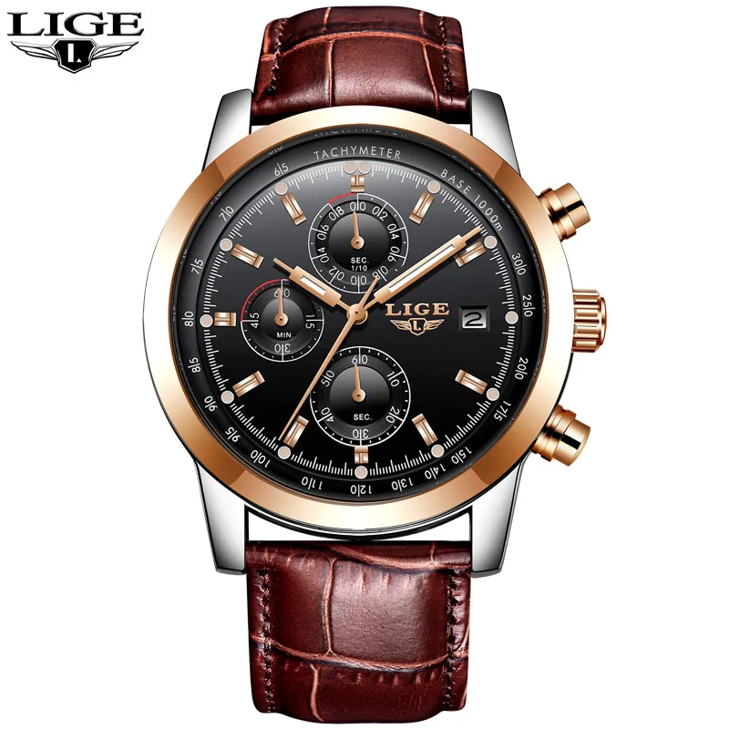 Reloj Hombre LIGE часы для мужчин роскошные кожаные повседневные кварцевые, армейские, спортивные водонепроницаемые часы Relogio Masculino - Цвет: 3