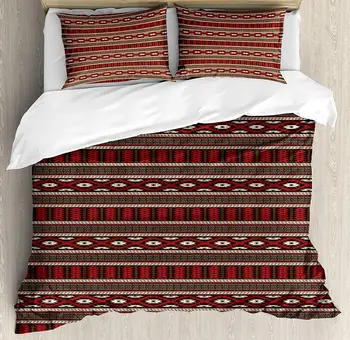 

Tribal Duvet Cover Set Horizontal Borders with Ikat Primitive Style Pattern Decorative 3 Piece Bedding Set with 2 Pillow Shams