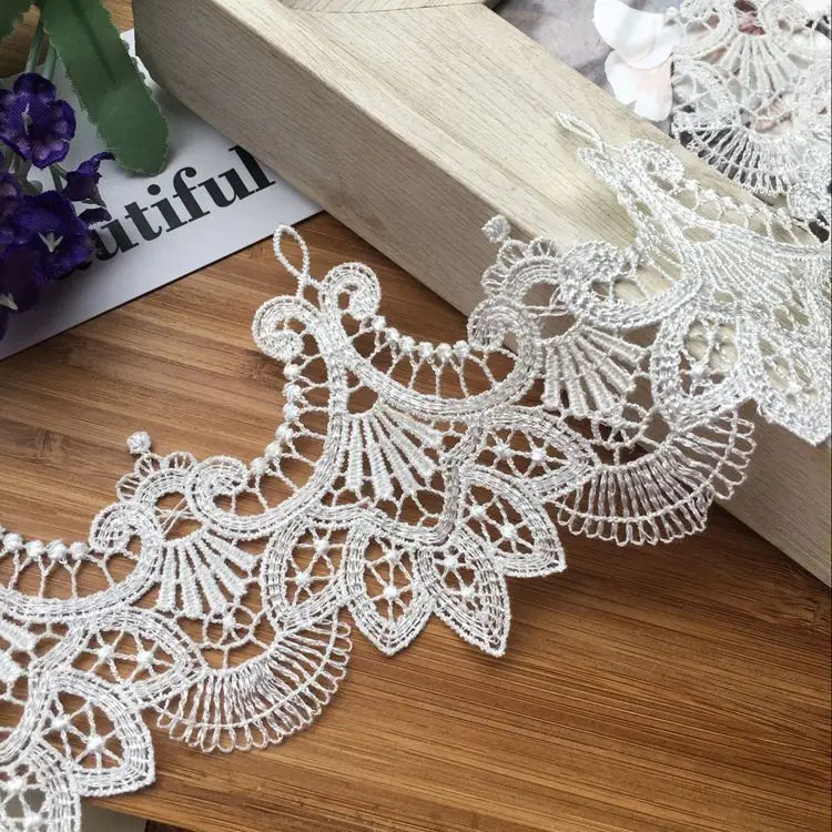 Exquisite 8.5CM Wide White Water Soluble Tulle Lace Embroidered Ribbons Collar Applique Trim Curtains Dress DIY Sewing Supplies