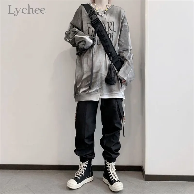 Lychee Harajuku яркое женское спортивный костюм с дырками в стиле пэчворк Женский свитшот с принтом в виде надписи женские пуловеры толстовка