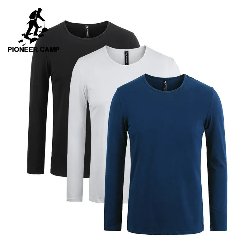 Pioneer Camp упаковка из 3 однотонная блуза с длинным рукавом Футболка мужская стрейч-футболка для мужчин вырез лодочкой Мужская футболка 209008
