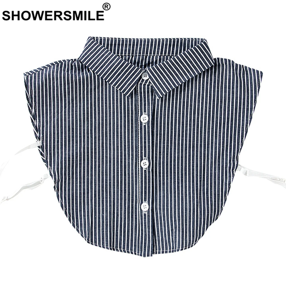 SHOWERSMILE сине белый полосатый имитационный воротник Женский хлопковый лацкан