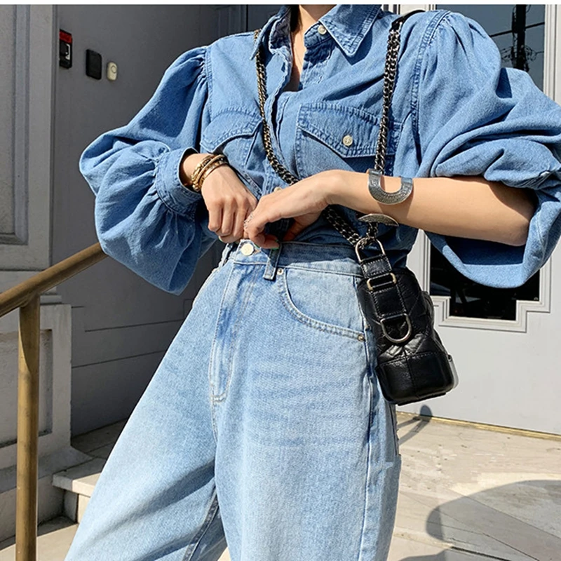 Korean puff sleeve denim jacket fall 