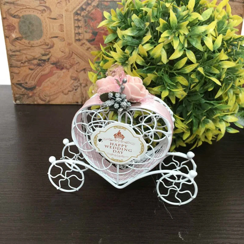 1 pc Lovely Cinderella pumpkin Carriage Candy Chocolate Birthday Wedding Party Favour Decoration Heart gift party food boxes - Цвет: Розовый