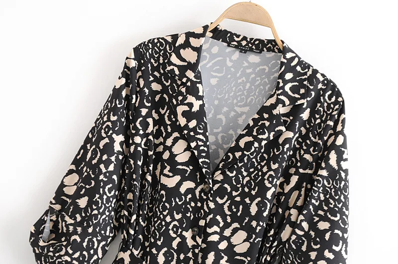 

Western Style 2019 Spring-Summer New Style Flower Leopord Pattern Fold-down Collar Lace-up Waist Hugging Small Suit Suit Women's