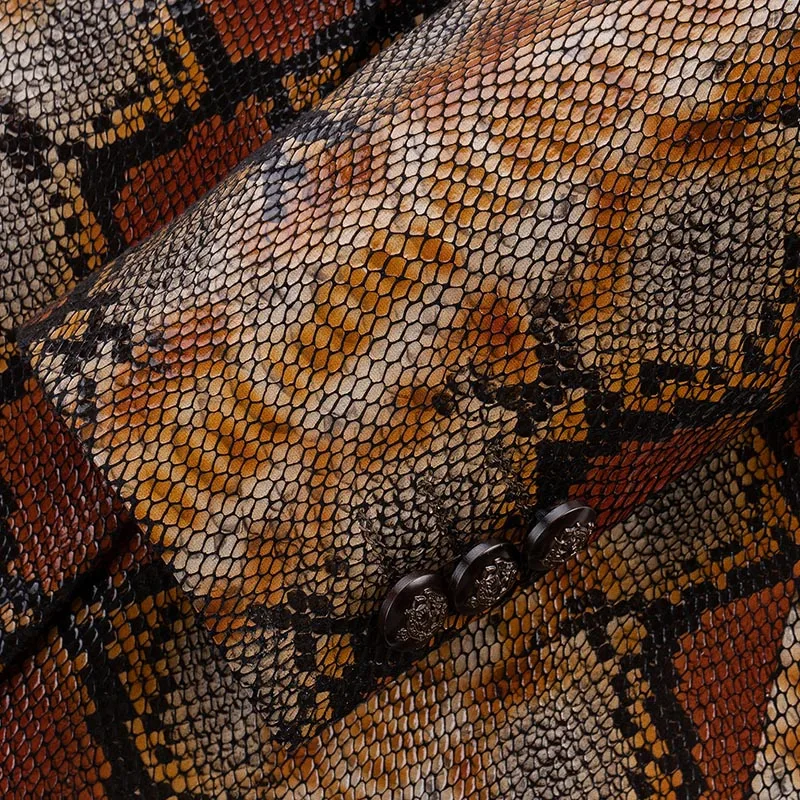 Мужской Блейзер пиджак с одиночной пуговицей английский Дизайнер крокодил Змеиный узор золотой мужской пиджак зауженный крой, для вечеринки одежда 8806