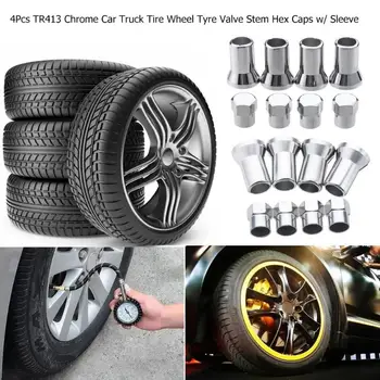 

4pcs Car Tire Wheel Accessories Tyre Valve Stem TR413 Chrome Car Truck Tire Wheel Tyre Valve Stem Hex Caps w/ Sleeves Covers Hot