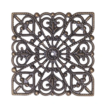 

50 Bronze Tone Square Filigree Wraps Connectors 40mm