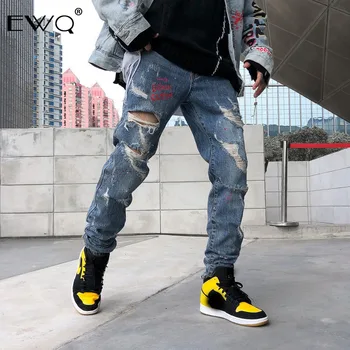 

EWQ / Men's pants 2020 Spring new Jeans for Male Hip Hop Printing Self-cultivation pencil Pants fashione denim trouers 19H-a181