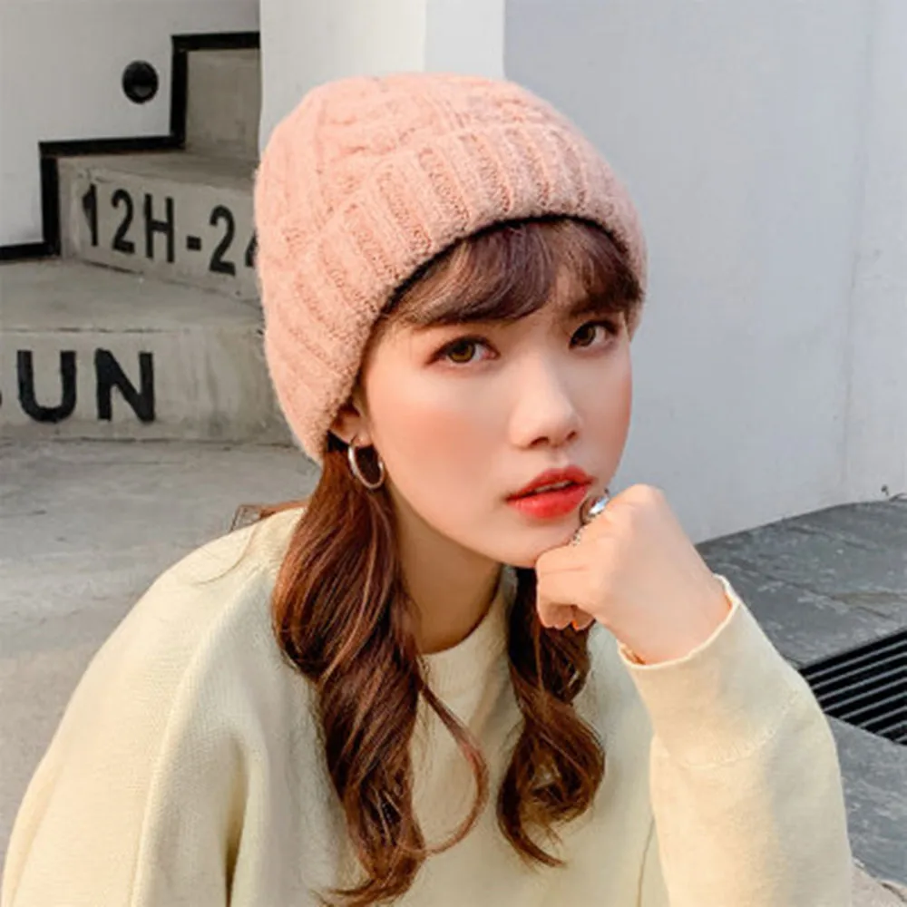 

Candy Korean Version Of The Wild Cold Trend Color Female Autumn And Winter Thick Warmth Twisted Knitted Wool Cap New Arrival