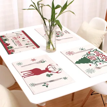 

Christmas Elk Linen Cotton Linen Placemat Insulation Western Placemat Plate Mat Napkin