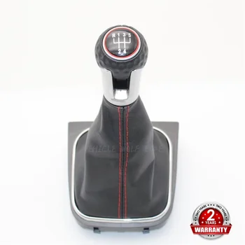 

For VW Jetta 5 A5 MK5 GLI 2006 2007 2008 2009 2010 2011 Car 5 Speed MT Gear Shift Knob With Leather Gaiter Boot Red Line