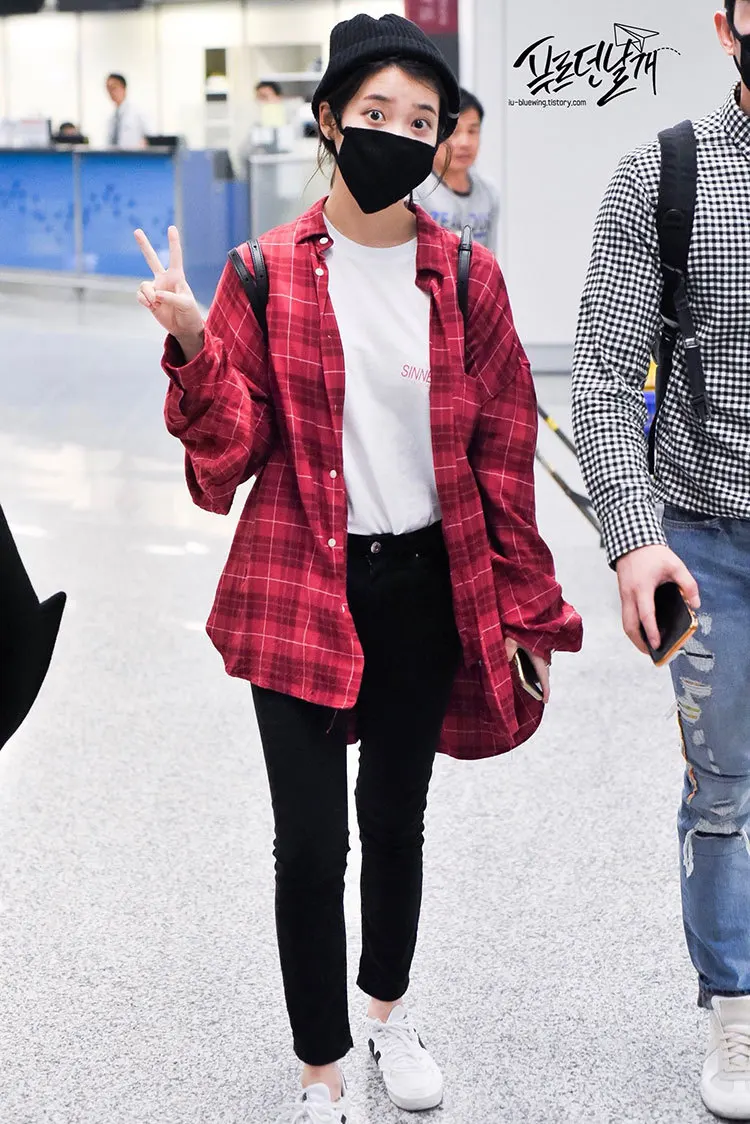 Kpop IU Lee Ji Eun же осень красная клетчатая Свободная рубашка с длинными рукавами Женская Корейская Повседневная рубашка с отворотом на пуговицах Женские топы и блузки