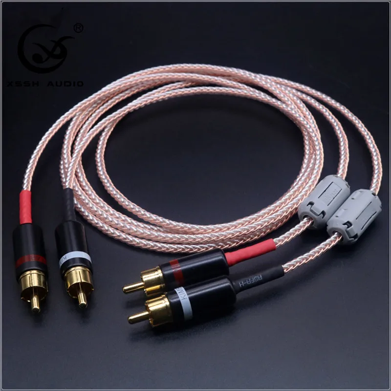 xssh Hifi 2pcs RCA to RCA Hi end I OFC pure copper silver mixed Teflon Headphone the power amplifieAudio Wire Cord Aux Cable