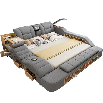 

Modern double bed Nordic cloth art bed multifunctional massage wedding tatami bed
