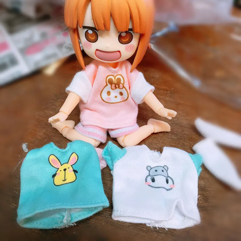 

Casual print T-shirt jacket OB11 baby velcros 1/12 BJD beautiful knot pig doll clothes doll accessories
