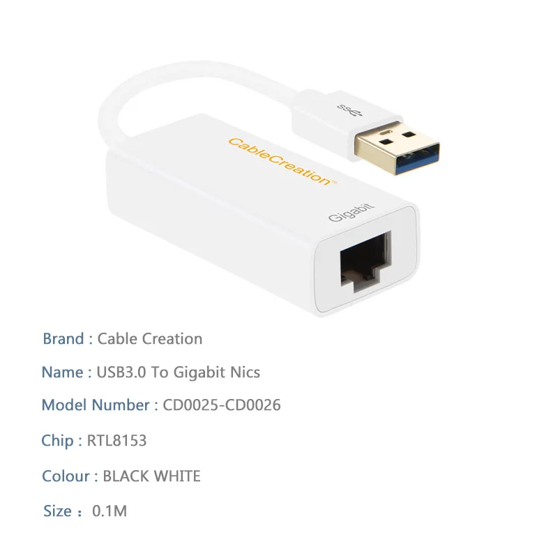 Сетевой адаптер USB 3,0, позолоченный адаптер USB для RJ45 Gigabit Ethernet с поддержкой 10/100/1000 Мбит/с Ethernet для Windows