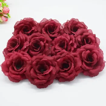

Yoshiko 1PC 8cm Wine Red Rose Flower Head Silk Artificial Flowers For Home DIY Garland Christmas Wedding Gift Xmas Ornament