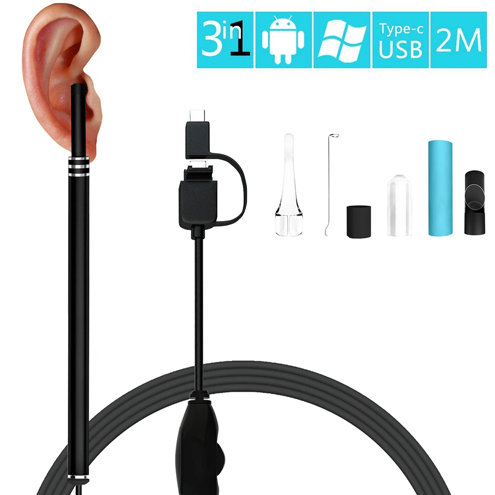 Визуальный эндоскоп 0.3MPB Инспекционная камера 6 светодиодный эндоскоп для ушей