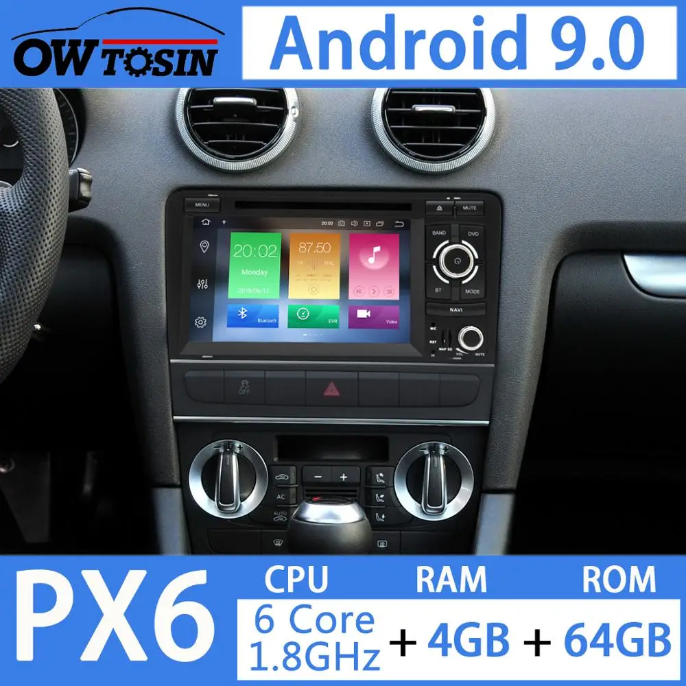 PX6 4G+ 64G Android 9,0 автомобильный DVD Мультимедиа gps навигация Радио для Audi A3 S3 RS3 2006-2012 стерео DSP Авто CarPlay головное устройство