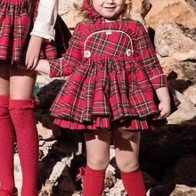 Розничная, рождественское винтажное платье в клетку для девочек роскошное детское испанское платье принцессы с длинными рукавами детская одежда в английском стиле
