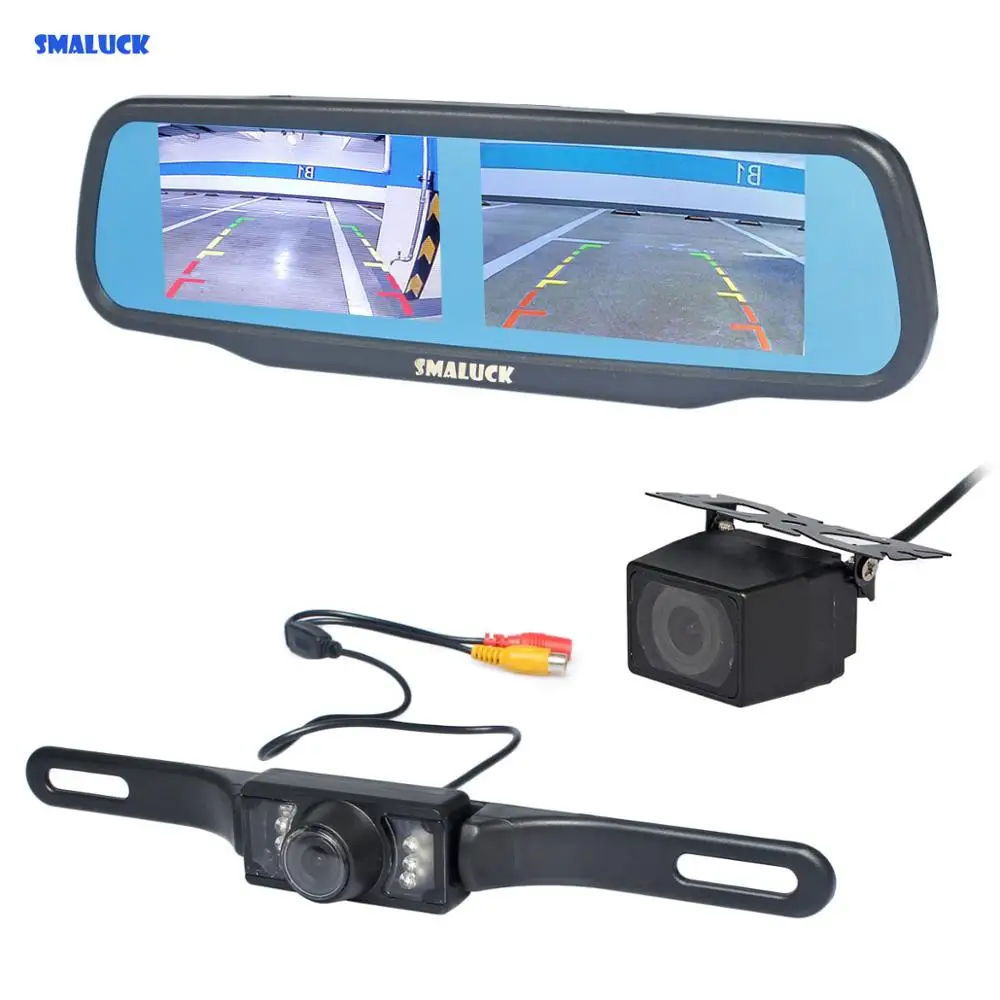 

SMALUCK Dual 4.3 inch Screen Rearview Car Mirror Monitor + Waterproof IR Night Vision Car Rear View Reverse Backup Car Camera