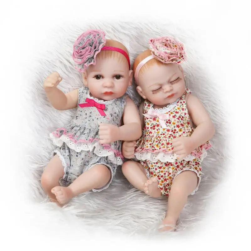 Мини-близнецы reborn Baby doll Полный Силиконовые ручной работы для новорожденных, для девочек куклы реалистичные новорожденных Baby Doll младенцев, милые костюмы на день рождения