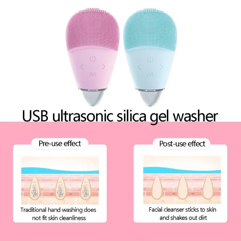 2 in 1 Waterproof USB Ultrasonic Vibration Silicone Facial Cleaner Brush