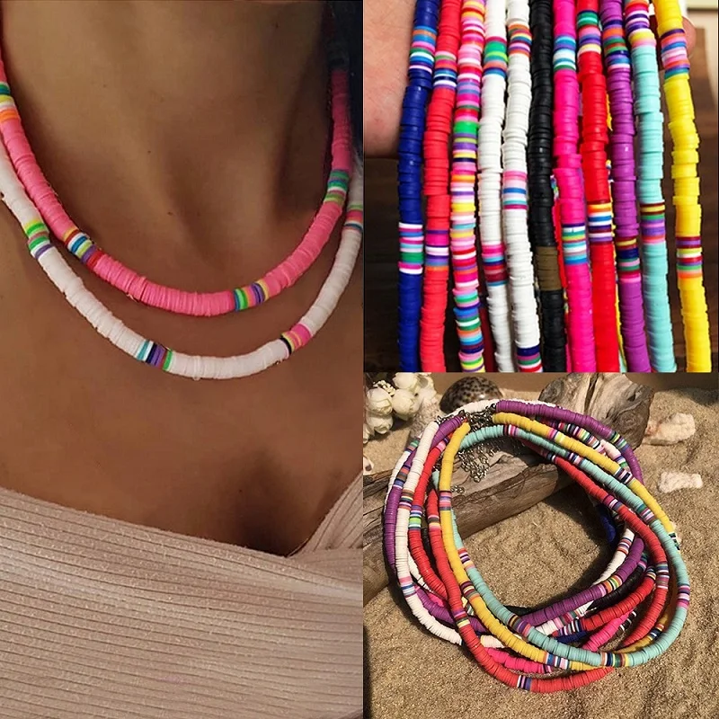 

Exknl 2020 Fashion Color Soft Pottery Beads Choker Necklace Natural simple Bohemia necklace Beach female Jewelry Gift wholesale