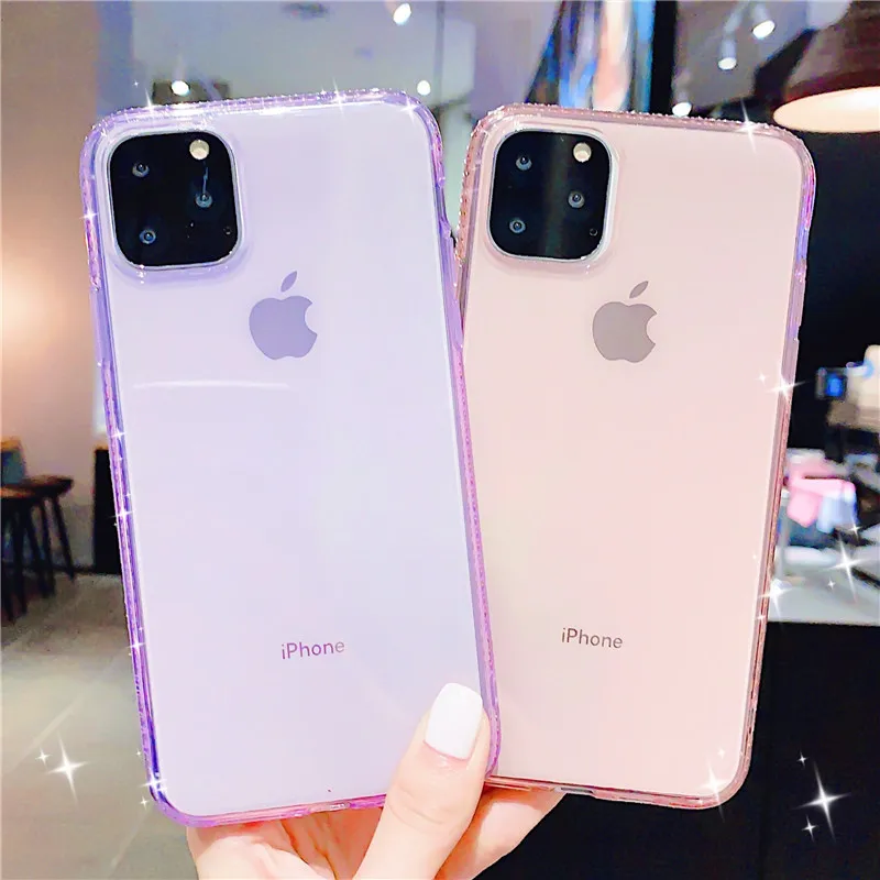 

Candy Color Transparent Soft Bling Diamond Case For iphone11 11 Pro Max XS X XS Max 6 6s 7 8 Plus TPU Purple Clear Cover Gift