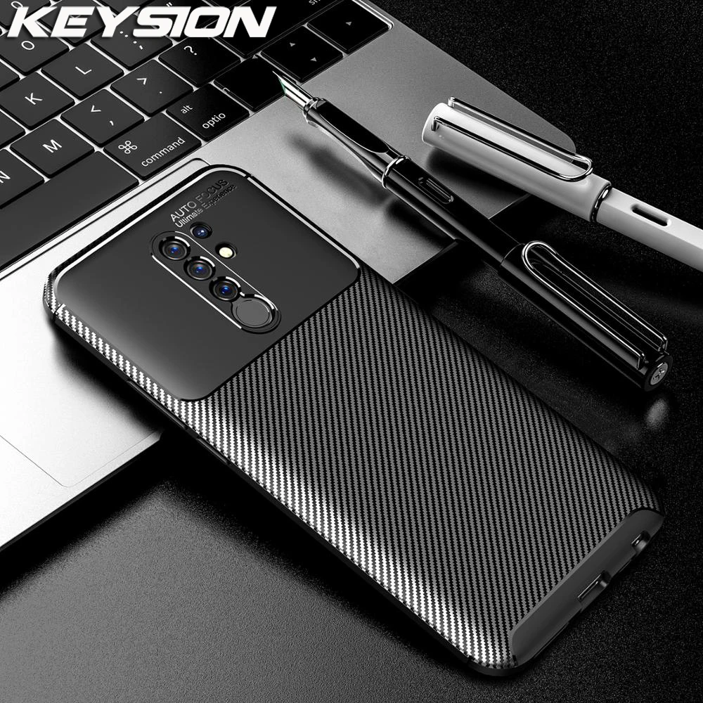 Ударопрочный чехол KEYSION для Redmi 9 из углеродного волокна мягкий силиконовый