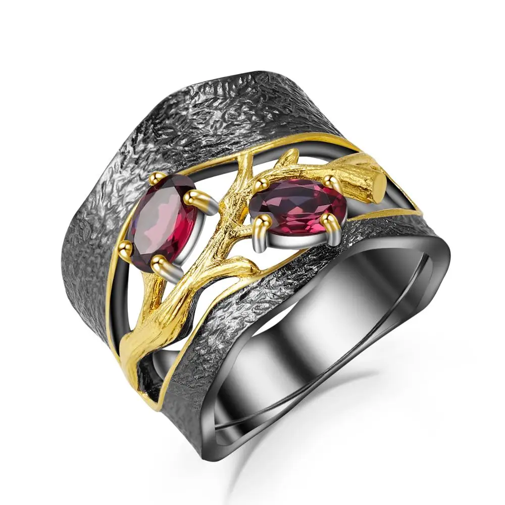 

GEM'S BALLET Natural Rhodolite Garnet Gemstone Ring 925 Sterling Silver Original Handmade Branch Rings for Women Wedding Jewelry